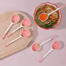 Kawaii Strawberry Ceramic Soup Spoon Cute Korean Ice Cream Hand Painted Coffee Dessert Long Handle Spoon Kitchen Accessories